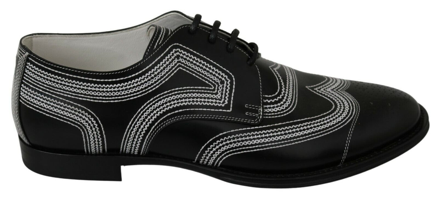 Dolce &amp;amp; Gabbana Svarta Läder Derby Formella Vita Spetsskor