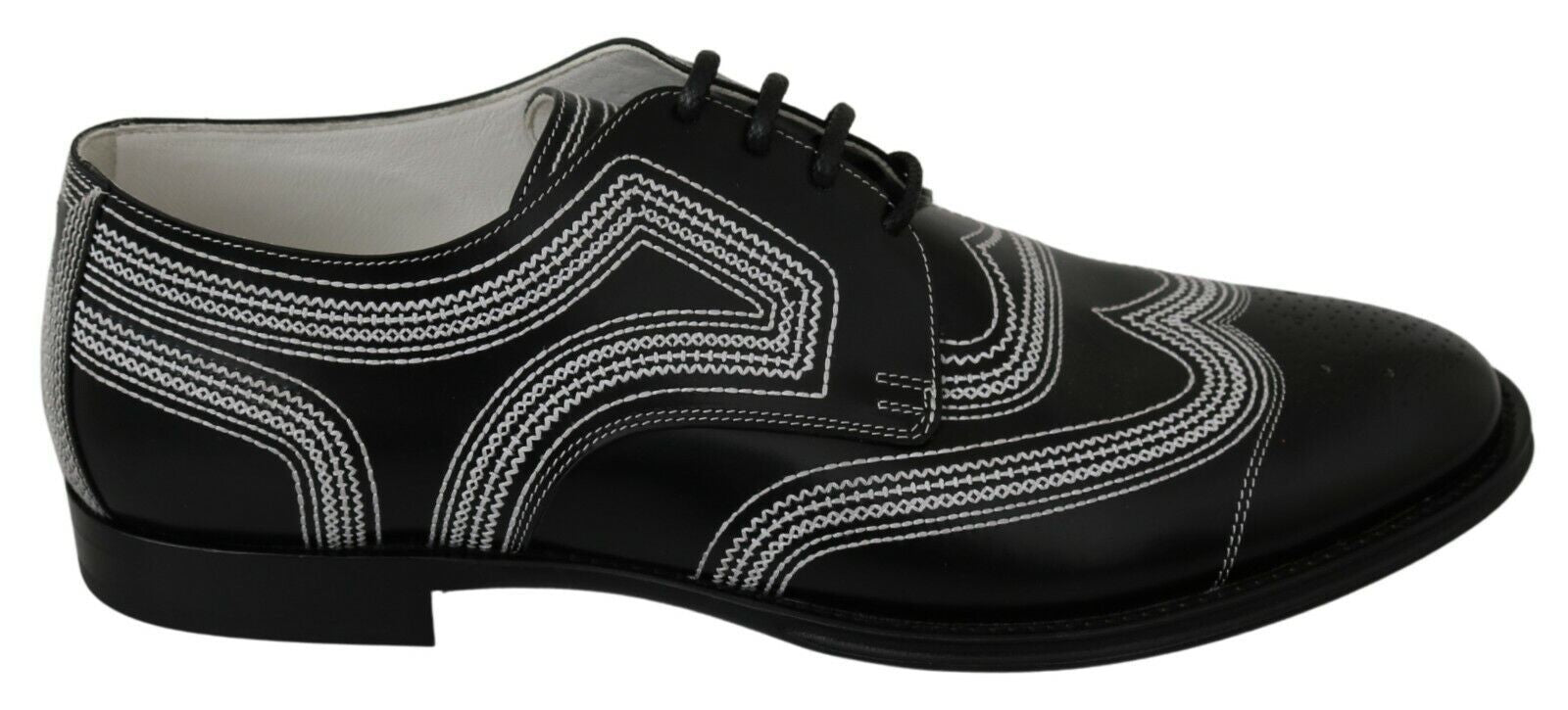 Dolce &amp;amp; Gabbana Svarta Läder Derby Formella Vita Spetsskor