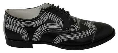 Dolce &amp;amp; Gabbana Svarta Läder Derby Formella Vita Spetsskor