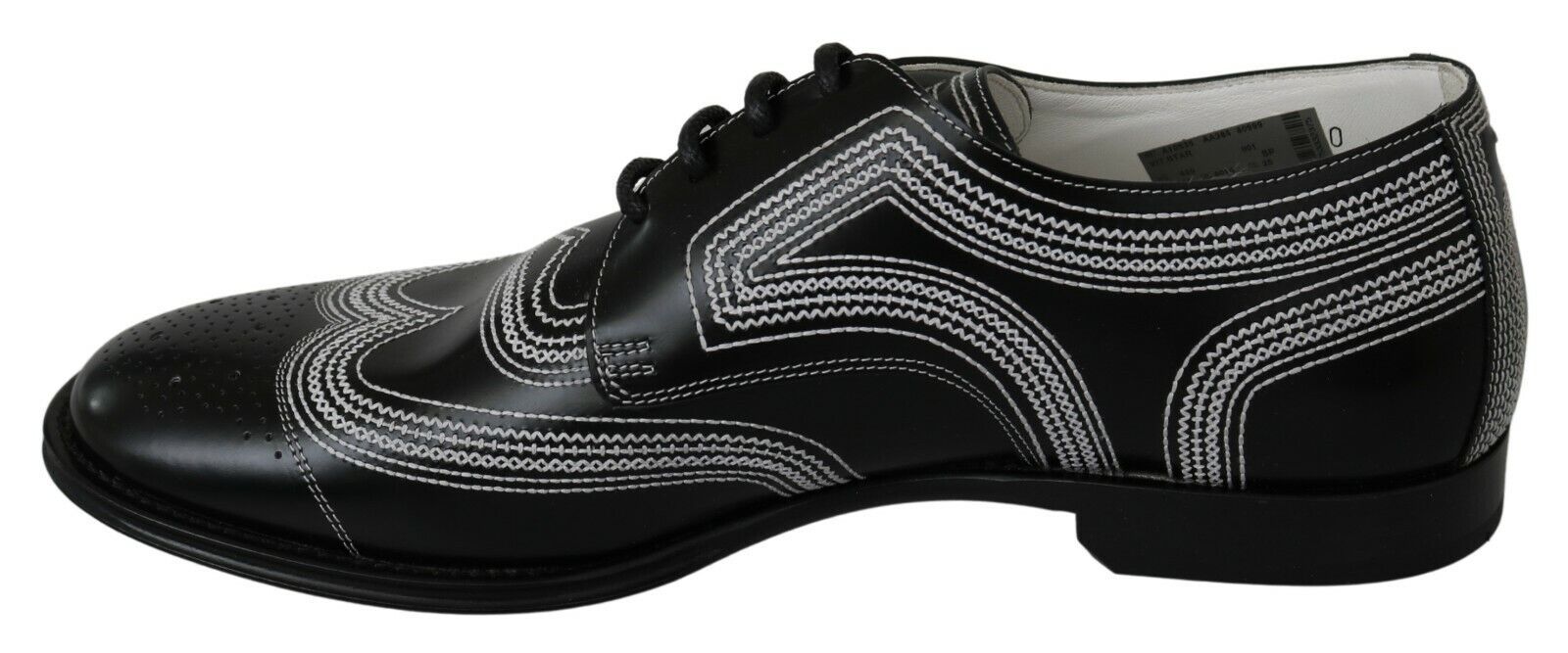 Dolce &amp;amp; Gabbana Svarta Läder Derby Formella Vita Spetsskor