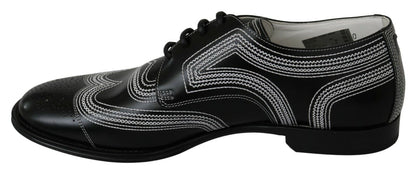 Dolce &amp;amp; Gabbana Svarta Läder Derby Formella Vita Spetsskor