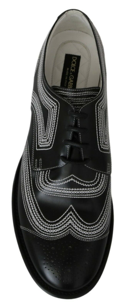 Dolce &amp;amp; Gabbana Svarta Läder Derby Formella Vita Spetsskor