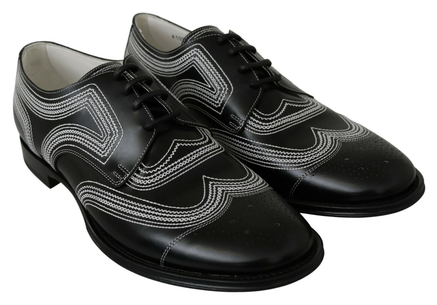 Dolce &amp;amp; Gabbana Svarta Läder Derby Formella Vita Spetsskor