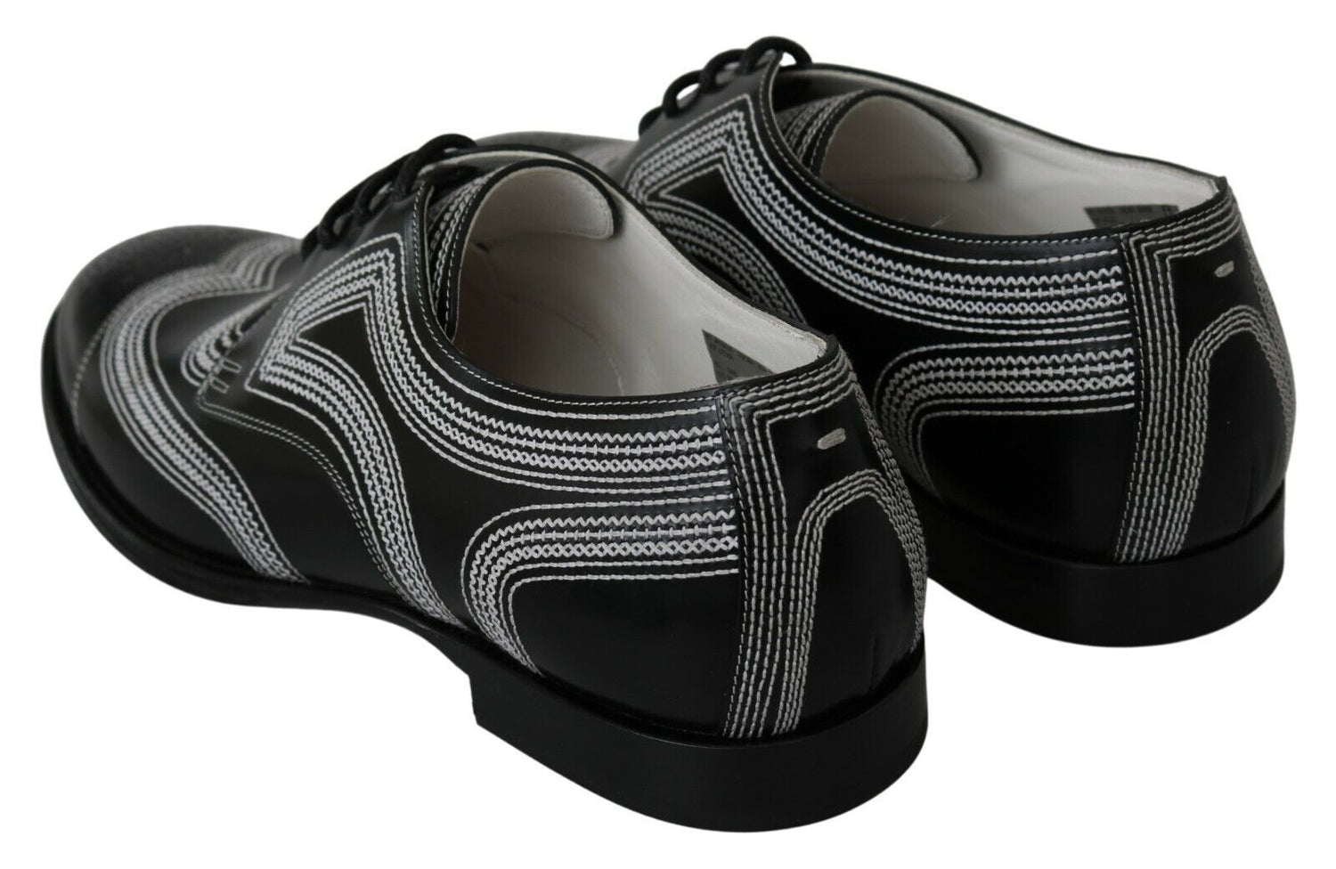 Dolce &amp;amp; Gabbana Svarta Läder Derby Formella Vita Spetsskor
