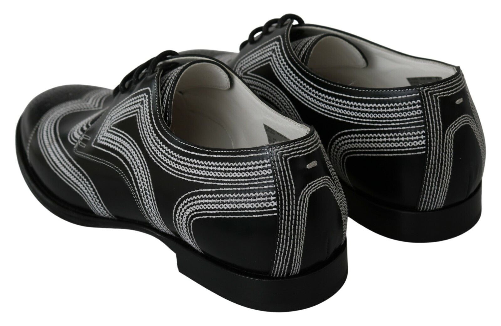 Dolce &amp;amp; Gabbana Svarta Läder Derby Formella Vita Spetsskor
