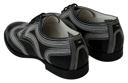 Dolce &amp;amp; Gabbana Svarta Läder Derby Formella Vita Spetsskor