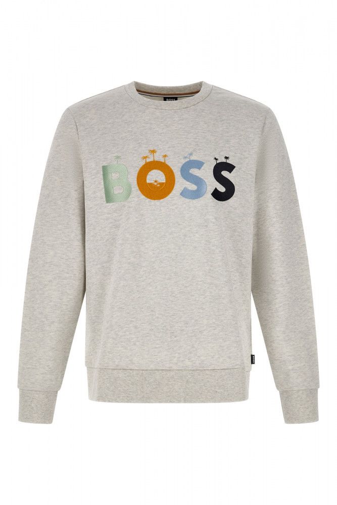 Hugo Boss Elegant Grå Rundhalsad Bomullströja