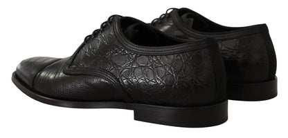 Dolce &amp;amp; Gabbana Svarta Exotiska Läderskor Med Snörning Formella Derbyskor