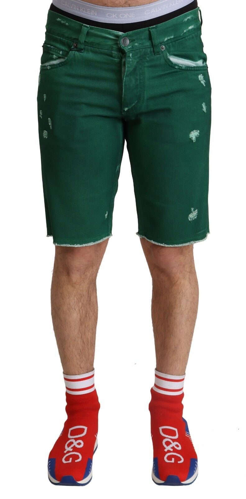 Dolce &amp;amp; Gabbana Gröna Trasiga Bomulls Herr Denim Bermudashorts