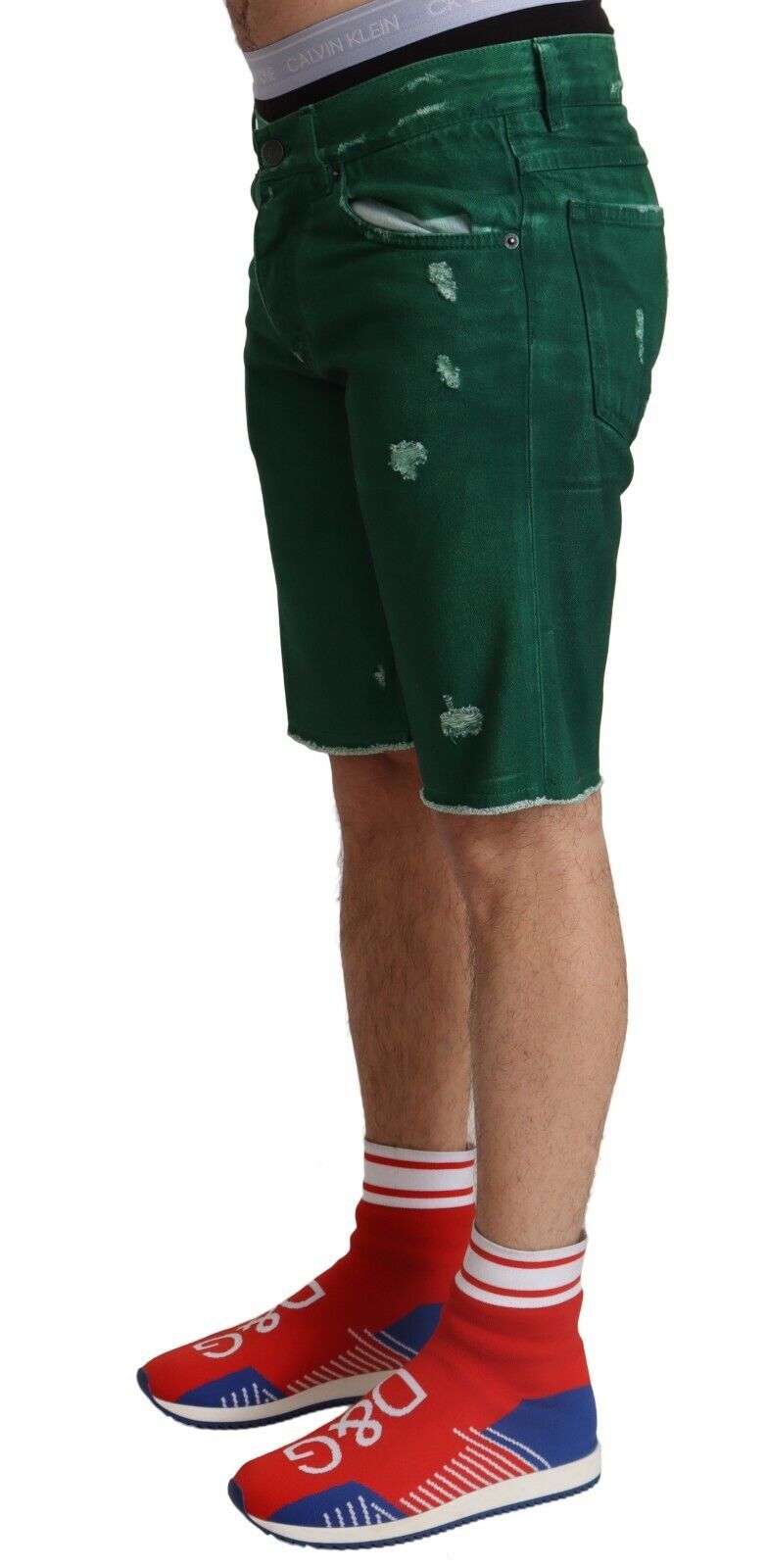 Dolce &amp;amp; Gabbana Gröna Trasiga Bomulls Herr Denim Bermudashorts