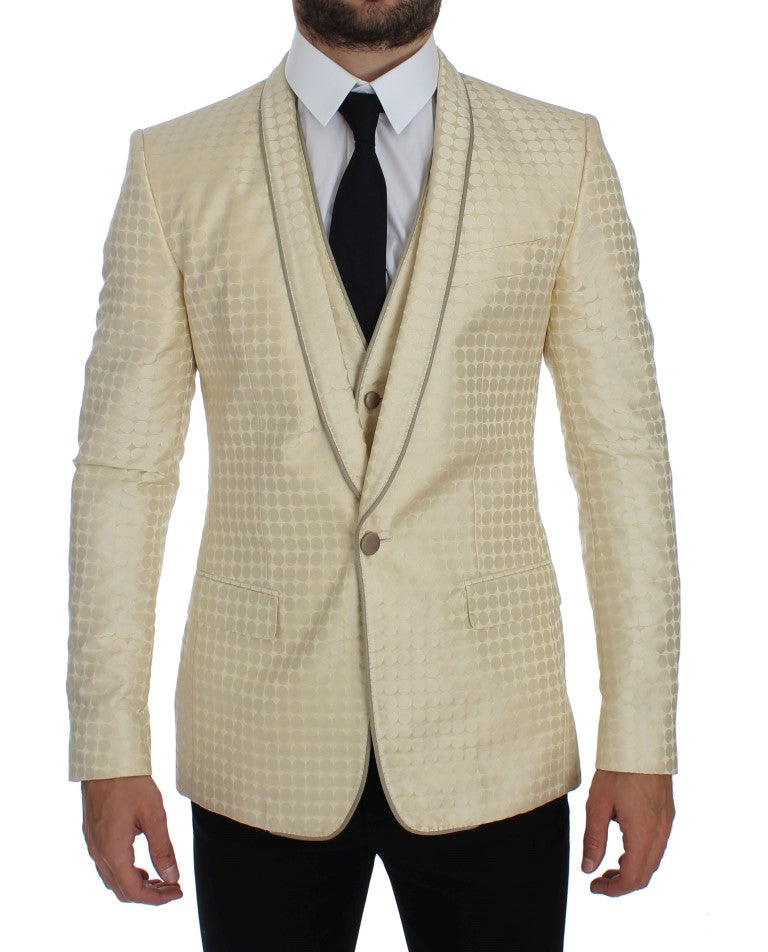 Dolce &amp;amp; Gabbana Beige Prickig Sidenkavaj i 2 delar