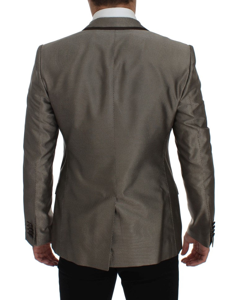 Dolce &amp;amp; Gabbana Brun Slim Fit Sidenkavaj med Två Knappar