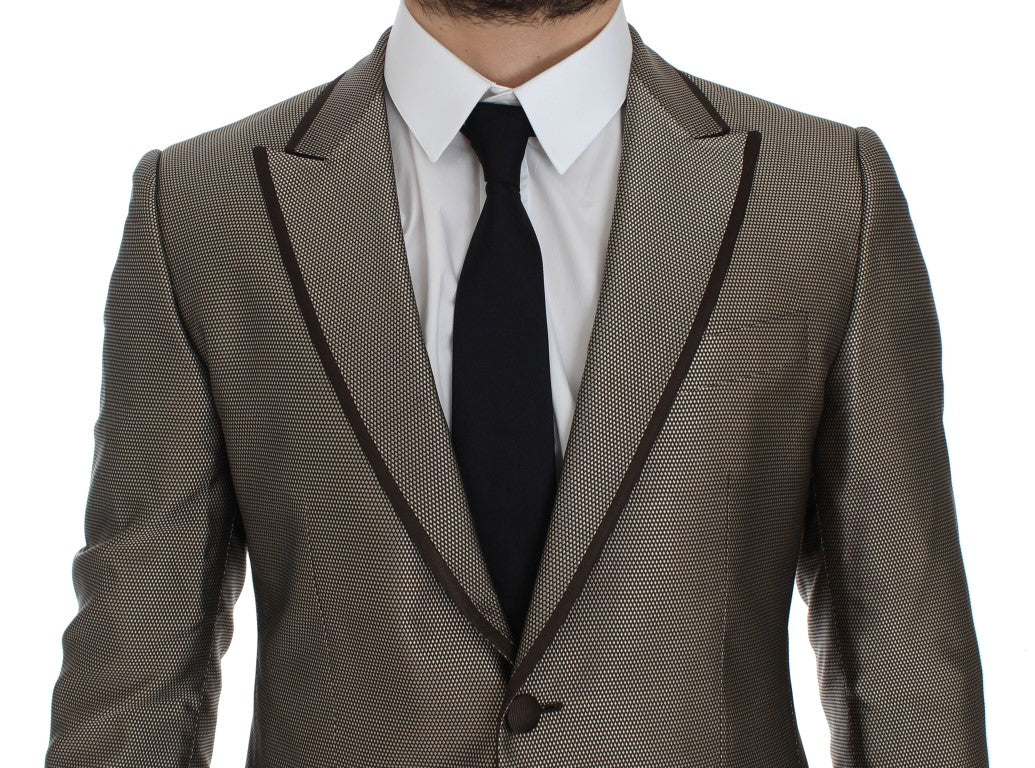 Dolce &amp;amp; Gabbana Brun Slim Fit Sidenkavaj med Två Knappar