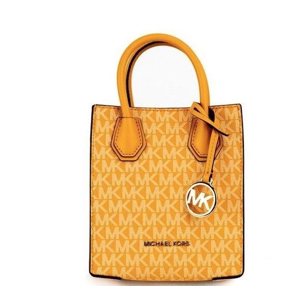 Michael Kors Mercer XS Honeycomb Guldfärgad Signature PVC North South Shopper Axelremsväska