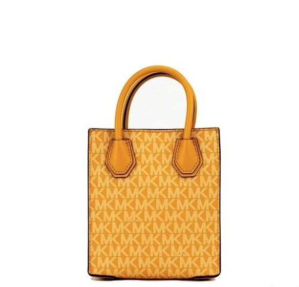 Michael Kors Mercer XS Honeycomb Guldfärgad Signature PVC North South Shopper Axelremsväska