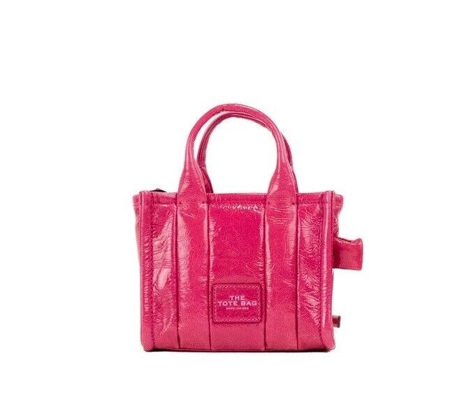 Marc Jacobs The Shiny Crinkle Micro Tote Magenta Läder Axelremsväska Handväska
