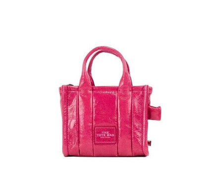 Marc Jacobs The Shiny Crinkle Micro Tote Magenta Läder Axelremsväska Handväska