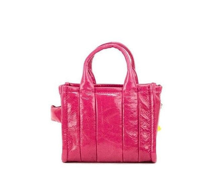 Marc Jacobs The Shiny Crinkle Micro Tote Magenta Läder Axelremsväska Handväska