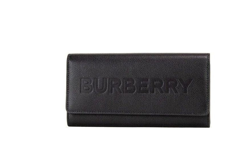 Burberry Porter svart narvat läder kuvertplånbok med märkeslogotyp och präglad klaff