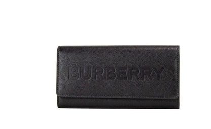 Burberry Porter svart narvat läder kuvertplånbok med märkeslogotyp och präglad klaff