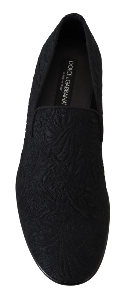 Dolce &amp;amp; Gabbana Svarta Blommiga Jacquardtofflor Loafers Skor