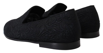 Dolce &amp;amp; Gabbana Svarta Blommiga Jacquardtofflor Loafers Skor