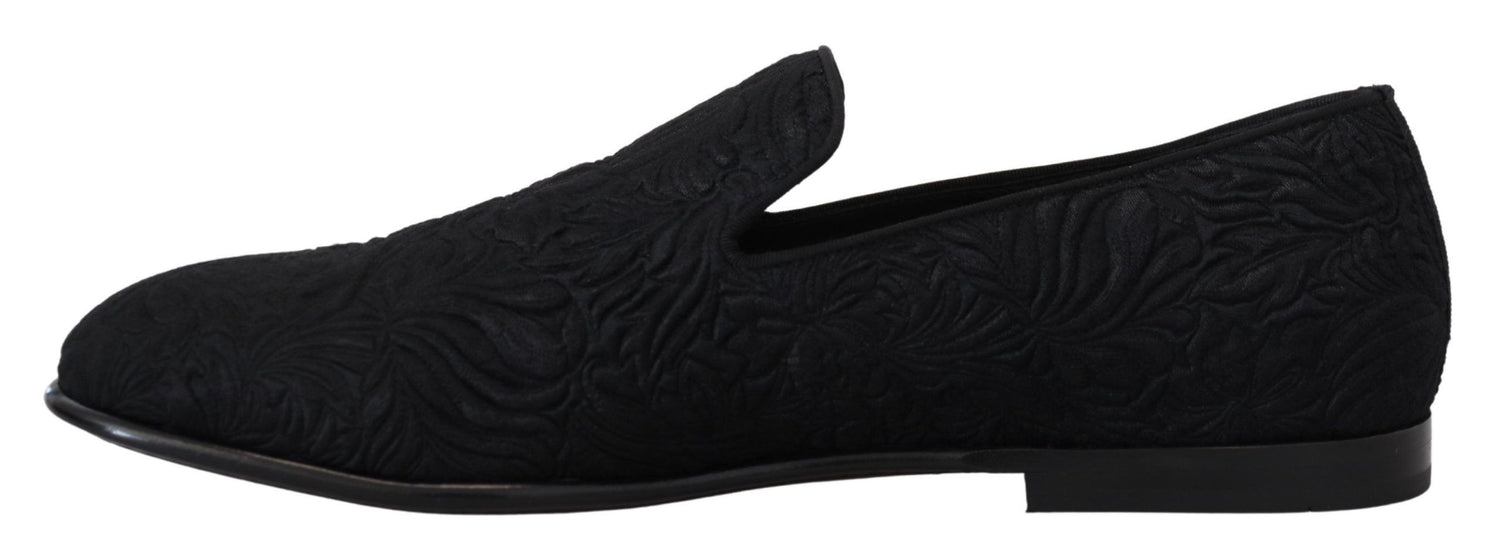 Dolce &amp;amp; Gabbana Svarta Blommiga Jacquardtofflor Loafers Skor