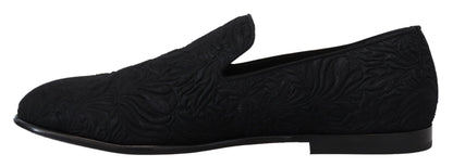 Dolce &amp;amp; Gabbana Svarta Blommiga Jacquardtofflor Loafers Skor