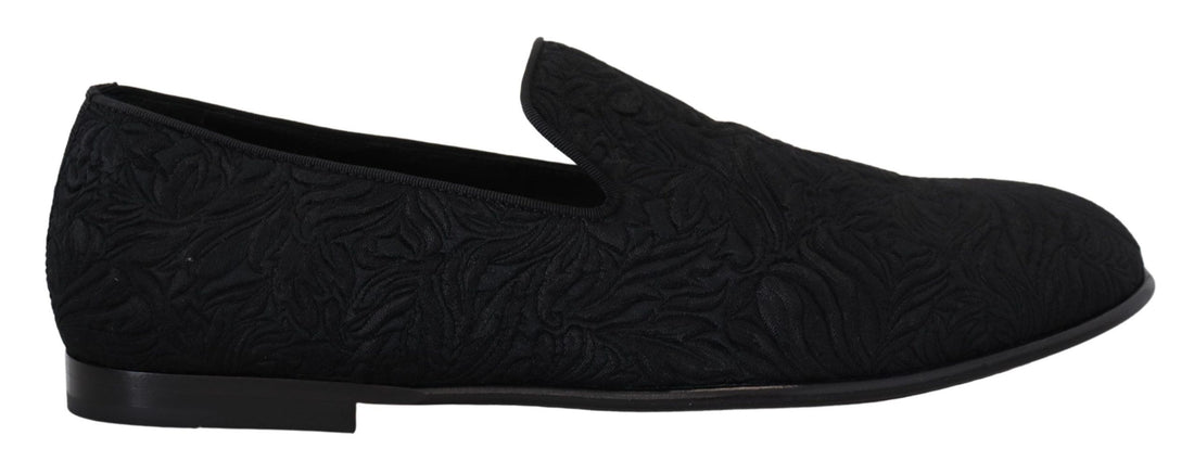 Dolce &amp;amp; Gabbana Svarta Blommiga Jacquardtofflor Loafers Skor