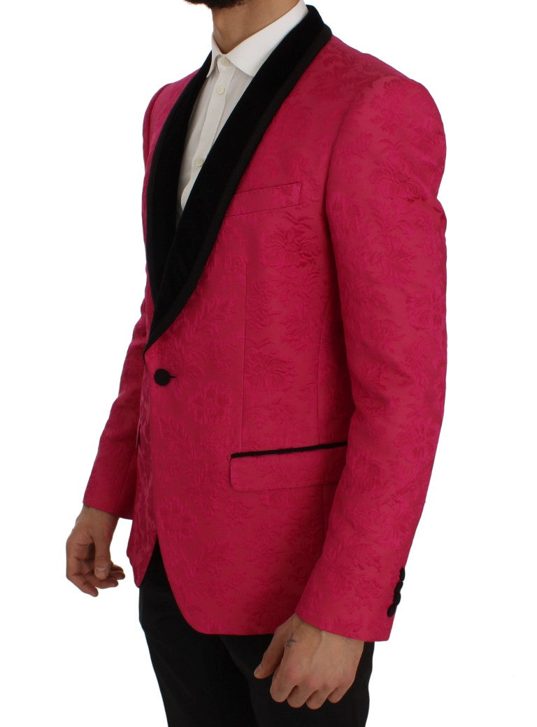 Dolce &amp;amp; Gabbana Rosa Blommig Brokad Slim Kavaj