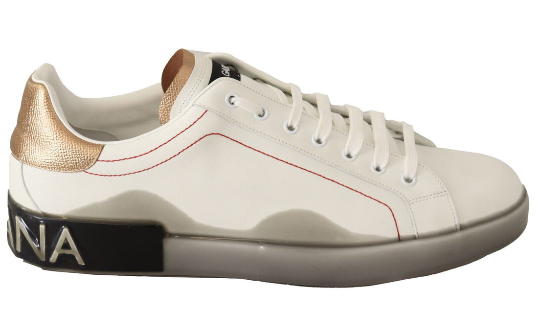 Dolce &amp;amp; Gabbana Vitguld Läder Låga Sneakers Casual Skor