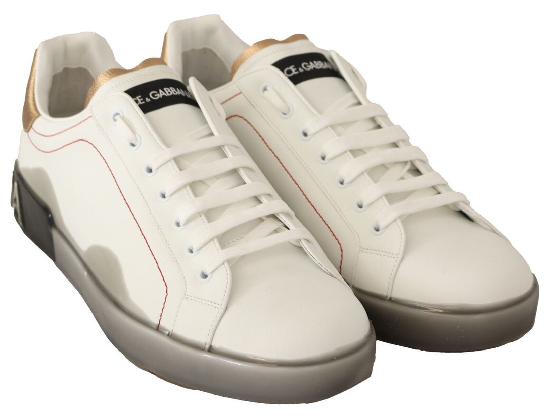 Dolce &amp;amp; Gabbana Vitguld Läder Låga Sneakers Casual Skor