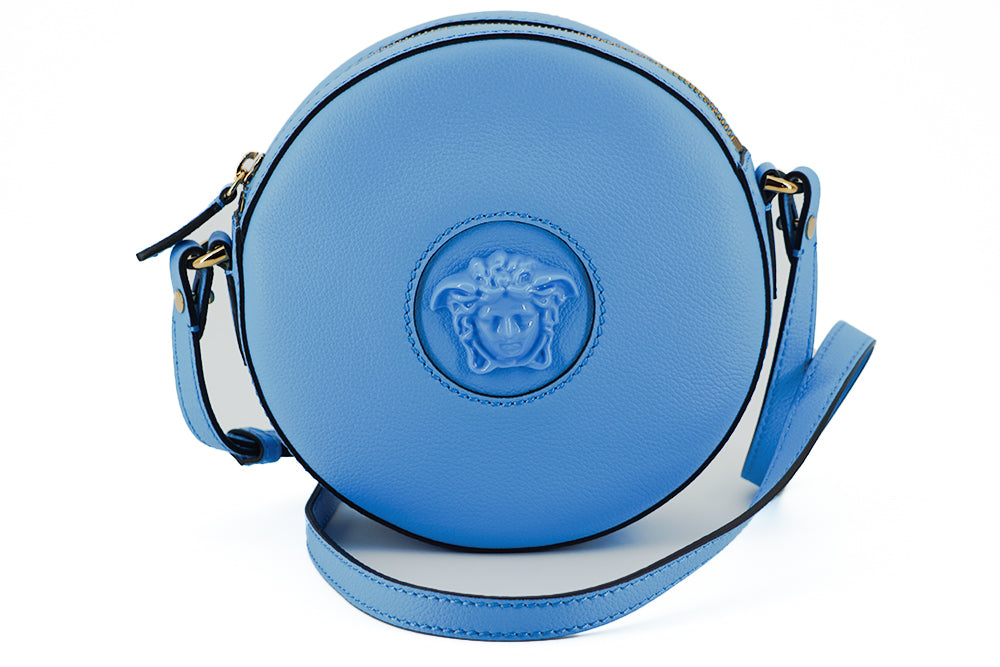 Versace Chic Blå Rund Axelväska i Läder