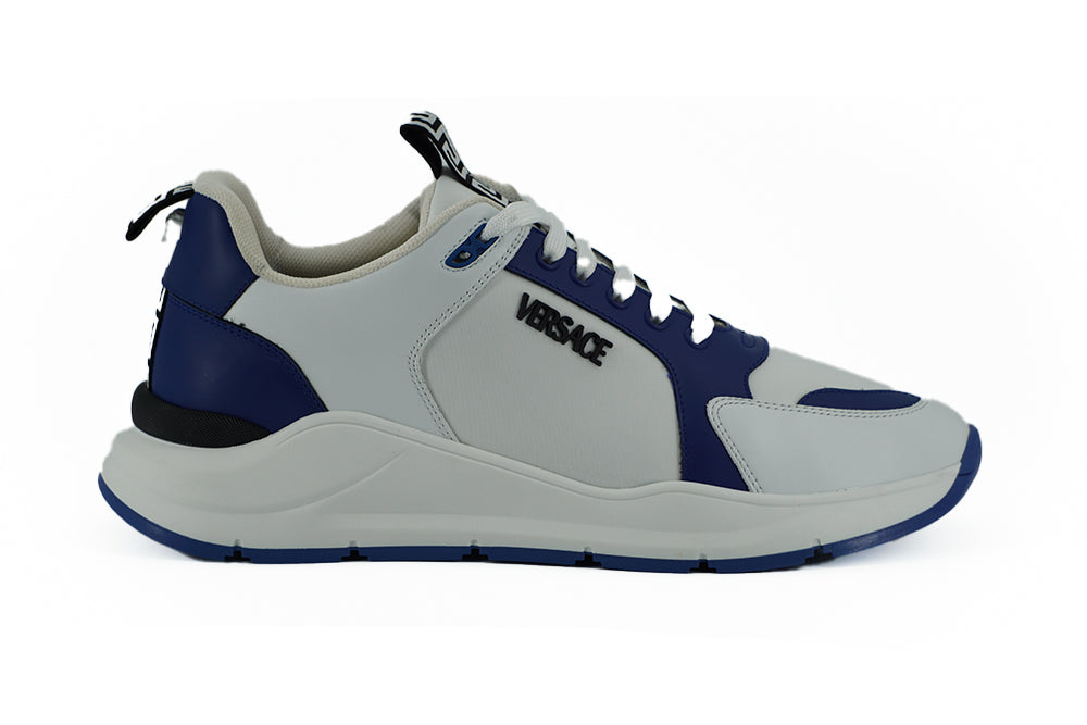 Versace eleganta blå och vita lädersneakers