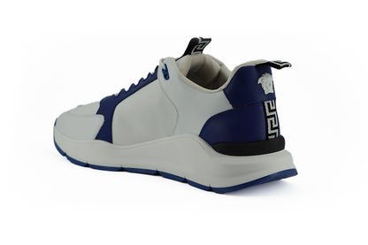 Versace eleganta blå och vita lädersneakers
