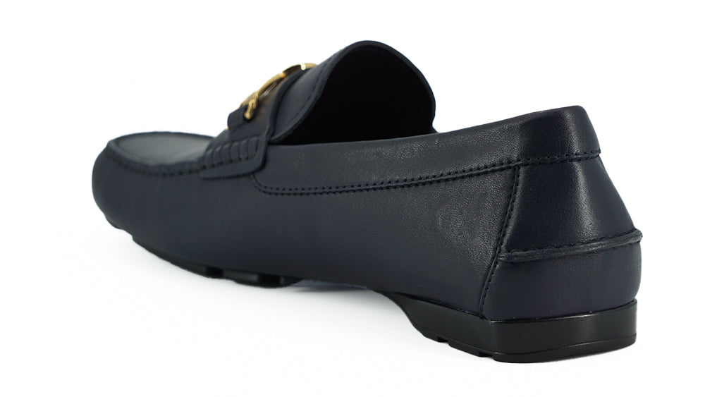 Versace Eleganta Marinblå Loafers i Kalvskinn