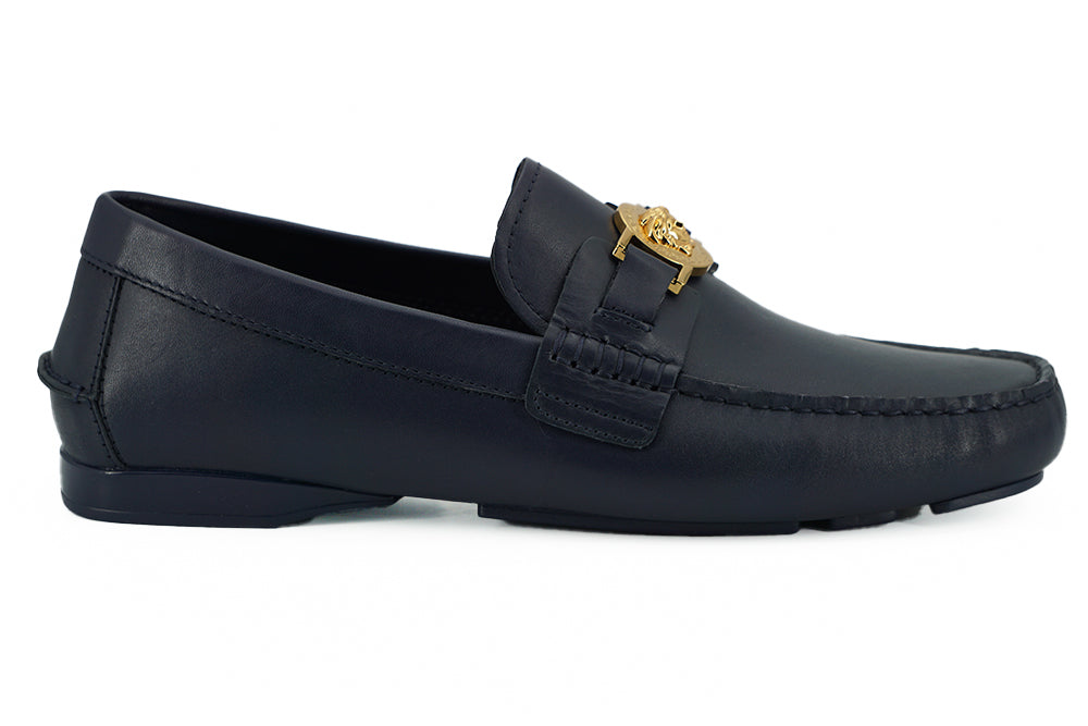 Versace Eleganta Marinblå Loafers i Kalvskinn