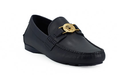 Versace Eleganta Marinblå Loafers i Kalvskinn