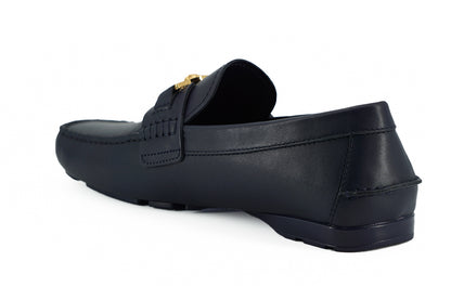 Versace Eleganta Marinblå Loafers i Kalvskinn