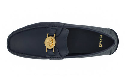 Versace Eleganta Marinblå Loafers i Kalvskinn
