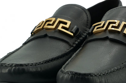 Versace Elegant Svarta Herrloafers i Kalvskinn