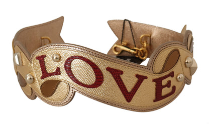 Dolce &amp;amp; Gabbana Guldfärgad Läderväska LOVE Patch Axelrem