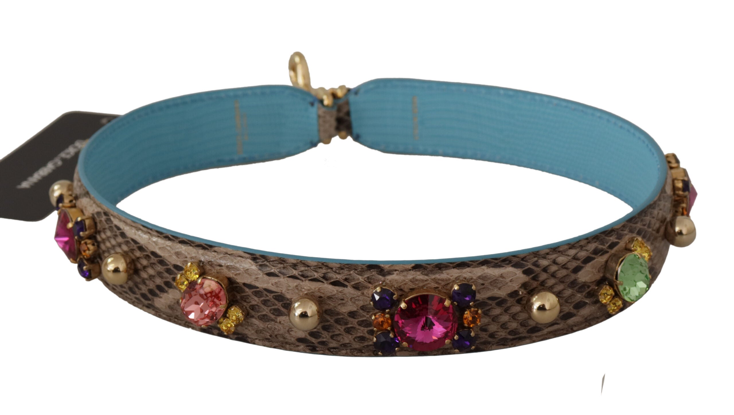 Dolce &amp;amp; Gabbana Brunt Exotiskt Läder Kristaller Axelrem