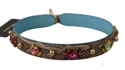 Dolce &amp;amp; Gabbana Brunt Exotiskt Läder Kristaller Axelrem