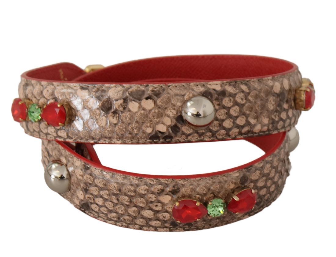 Dolce &amp;amp; Gabbana Brun Python Läder Kristaller Axelrem