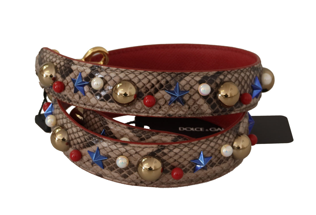 Dolce &amp;amp; Gabbana Brun Pyton Läder Axelrem med Nitar