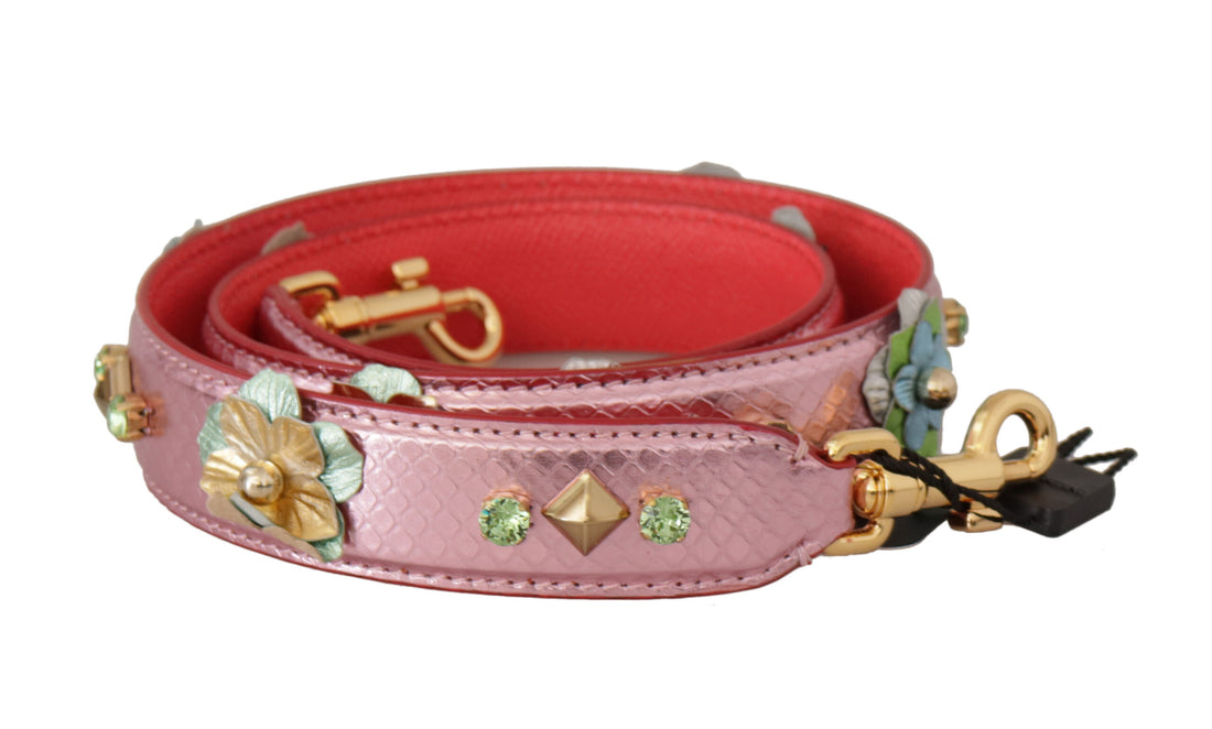 Dolce &amp;amp; Gabbana Metallic Rosa Läder Axelrem med Nitar