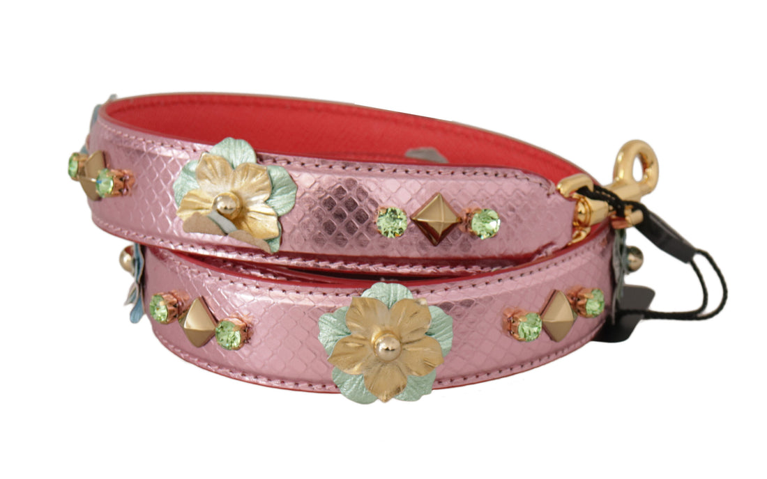 Dolce &amp;amp; Gabbana Metallic Rosa Läder Axelrem med Nitar