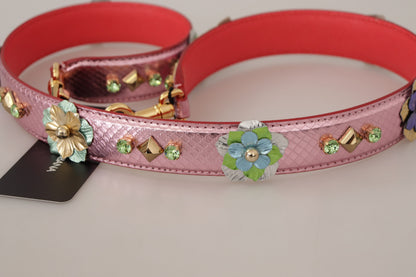 Dolce &amp;amp; Gabbana Metallic Rosa Läder Axelrem med Nitar