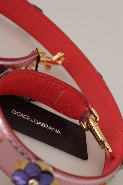 Dolce &amp;amp; Gabbana Metallic Rosa Läder Axelrem med Nitar